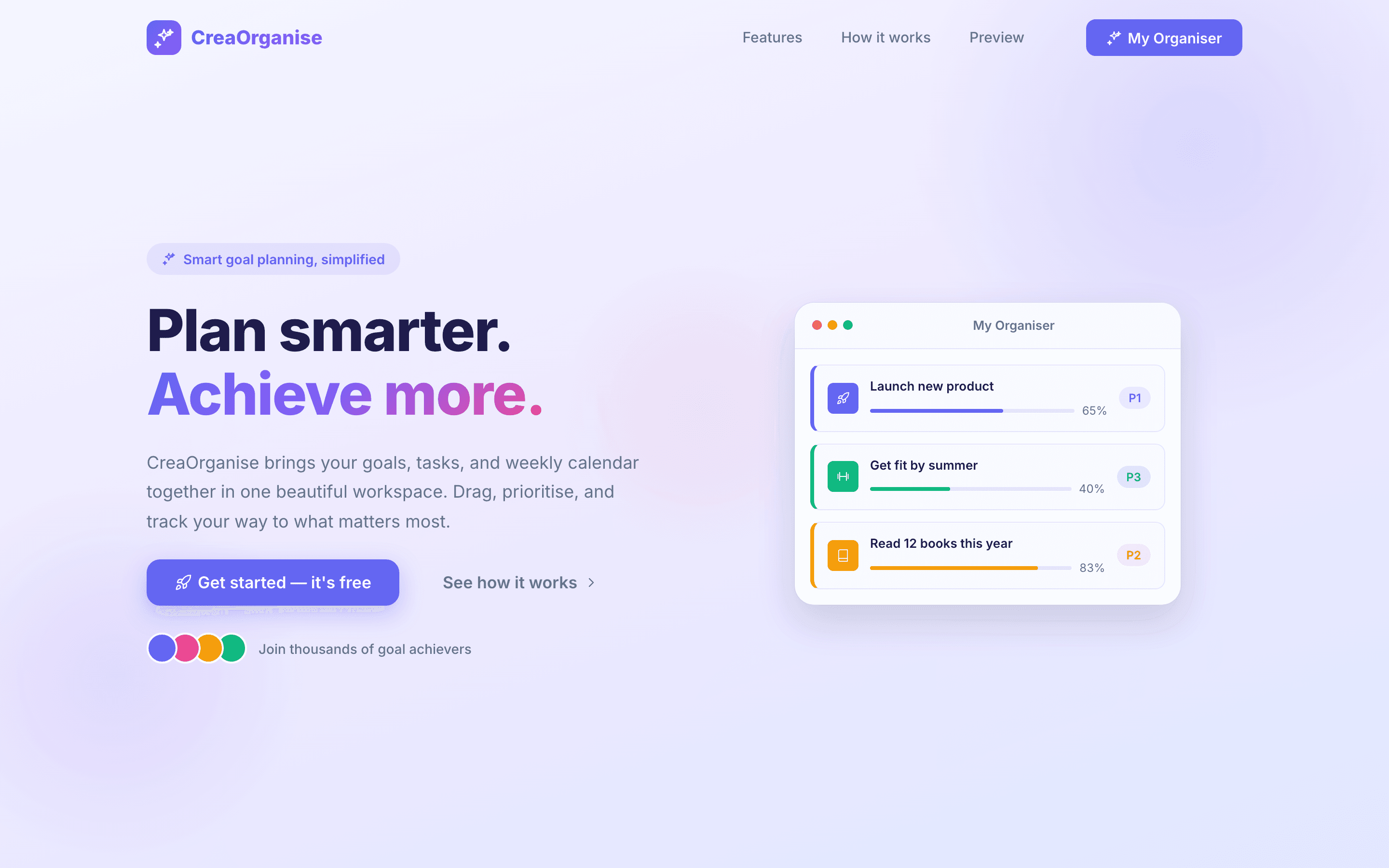CreaOrganise — screenshot